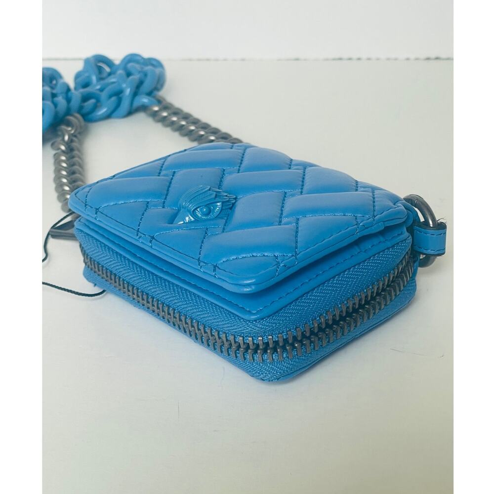 Kurt Geiger Blue Leather Small Flap Wallet Crossbody Chunky Chain Bag - Picture 9 of 13